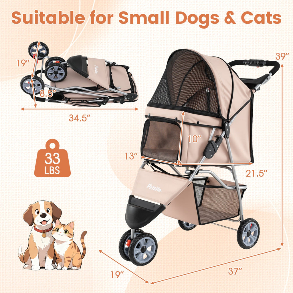 3 Wheel Pet Stroller for Small Dogs Cats up to 33 LBS