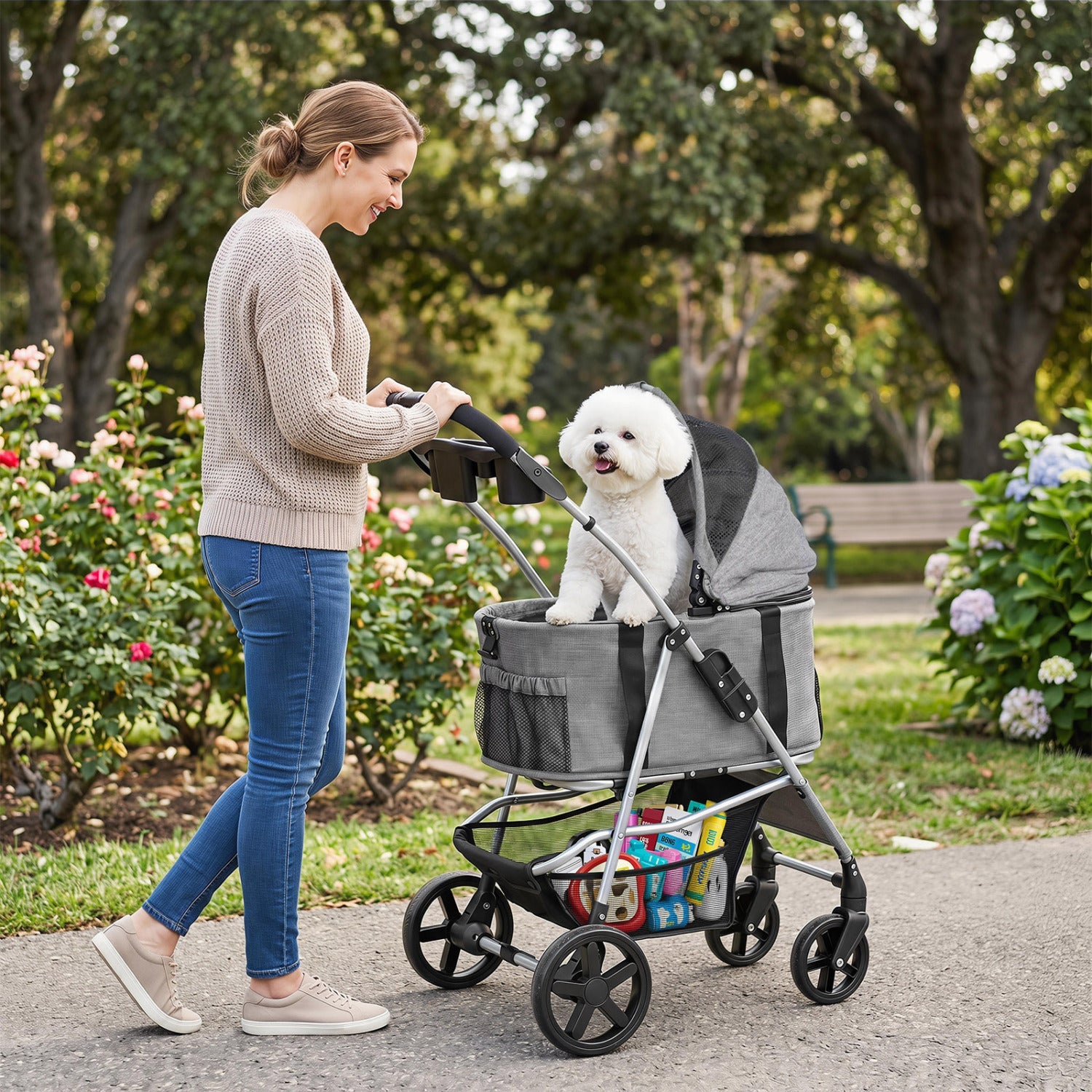 3-in-1 Foldable Pet Stroller for Small to Medium Dogs Gray