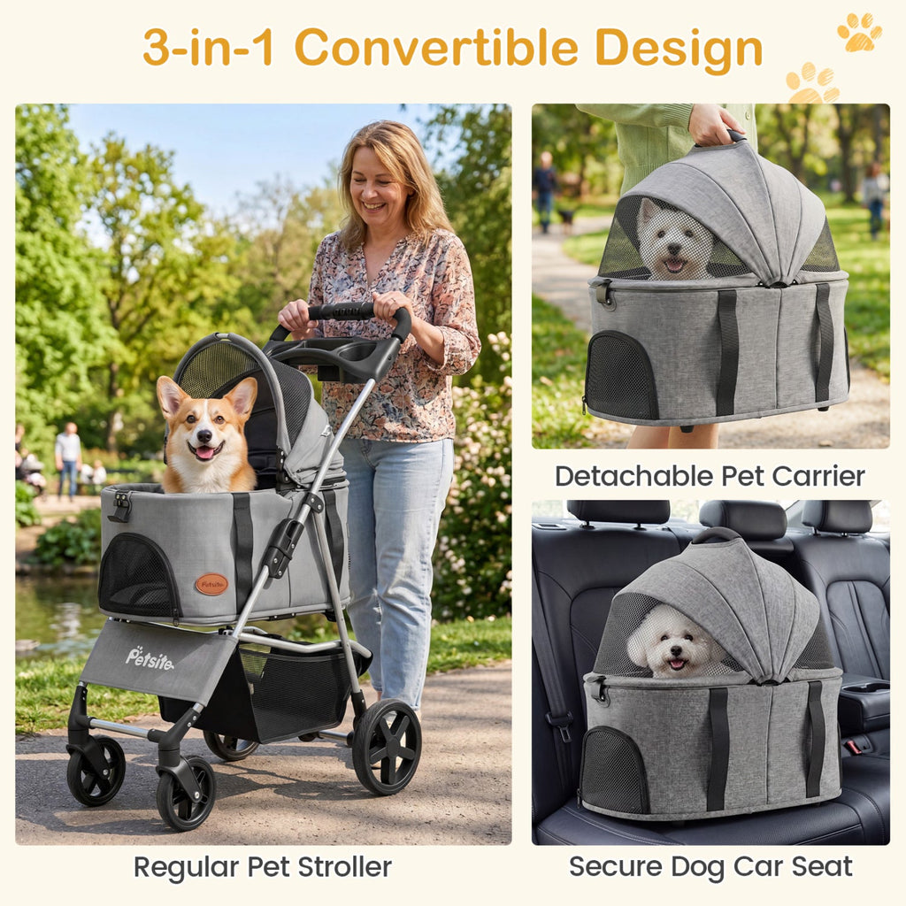 3-in-1 Foldable Pet Stroller for Small to Medium Dogs