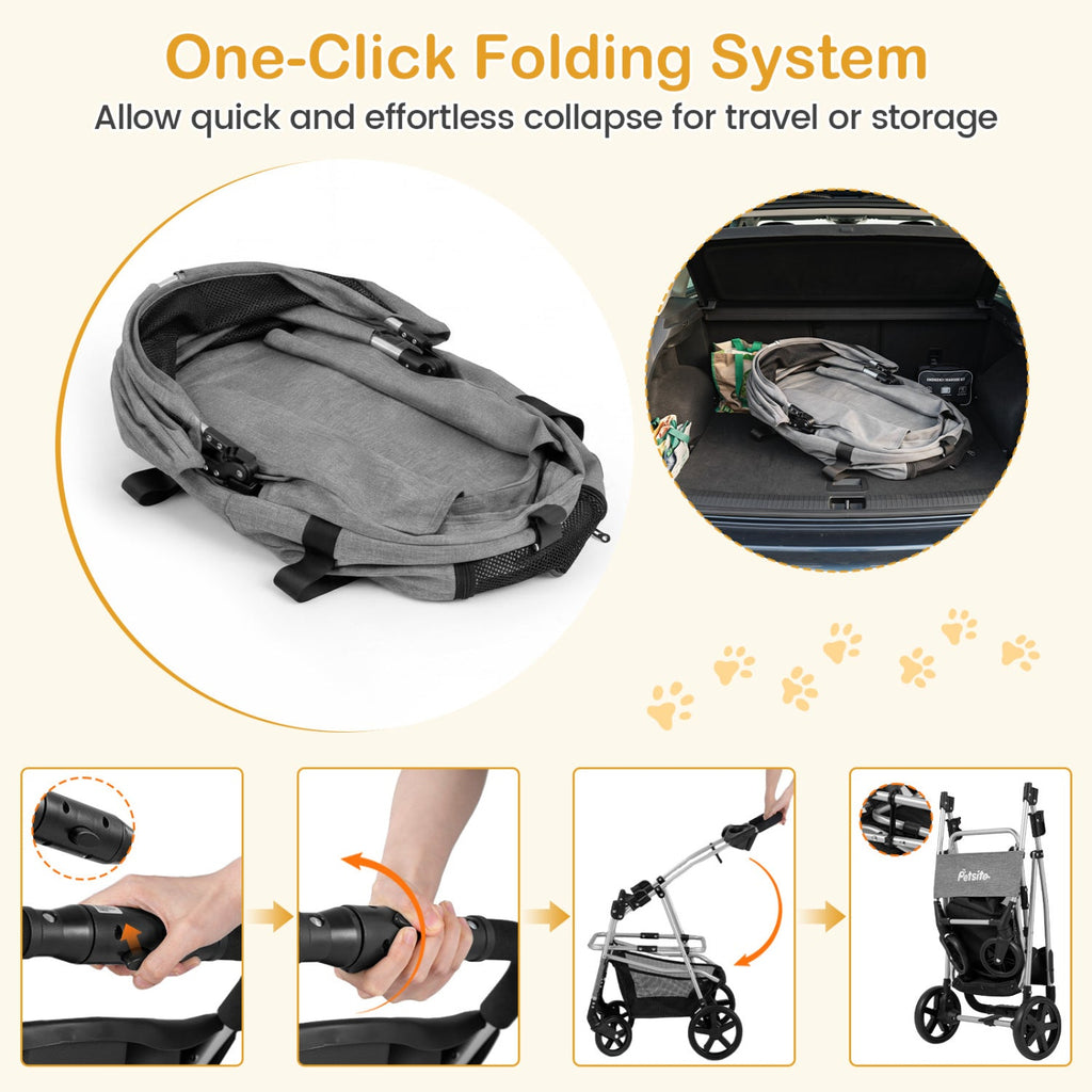 3-in-1 Foldable Pet Stroller for Small to Medium Dogs