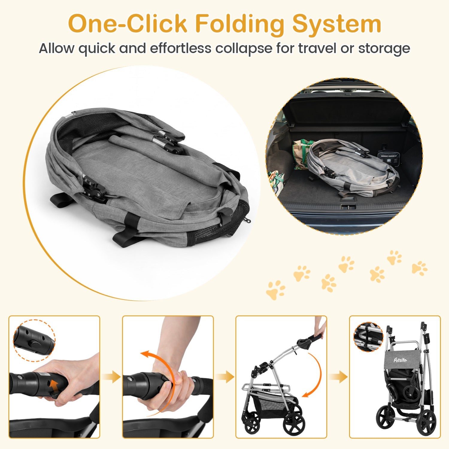 3-in-1 Foldable Pet Stroller for Small to Medium Dogs