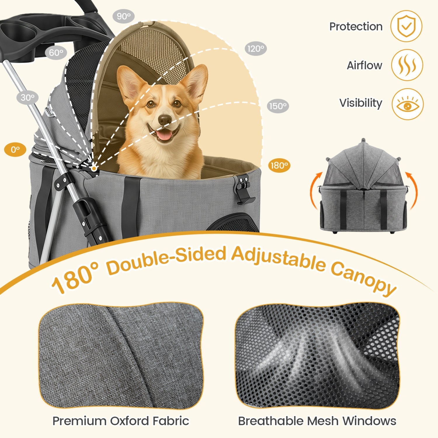 3-in-1 Foldable Pet Stroller for Small to Medium Dogs
