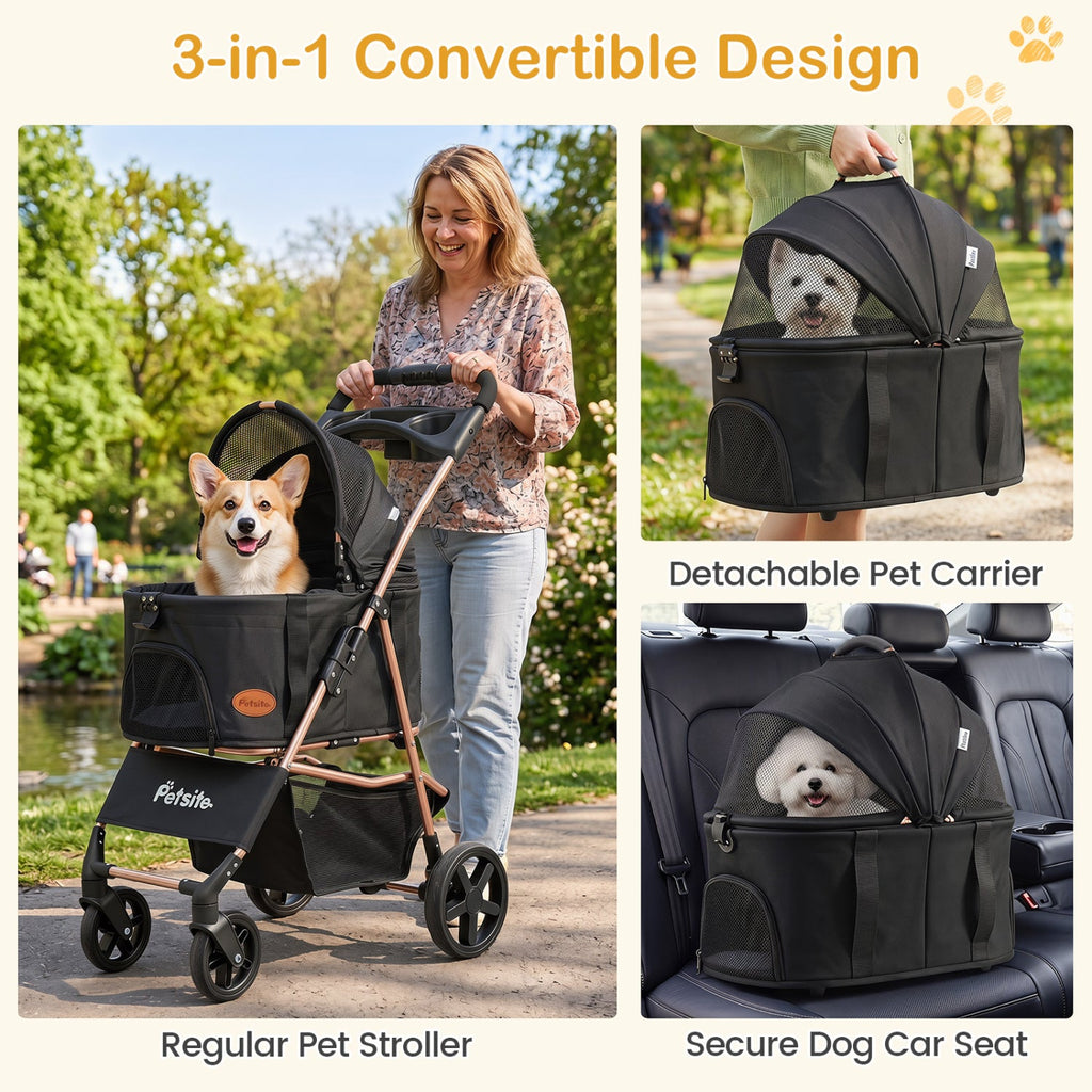 3-in-1 Foldable Pet Stroller for Small to Medium Dogs