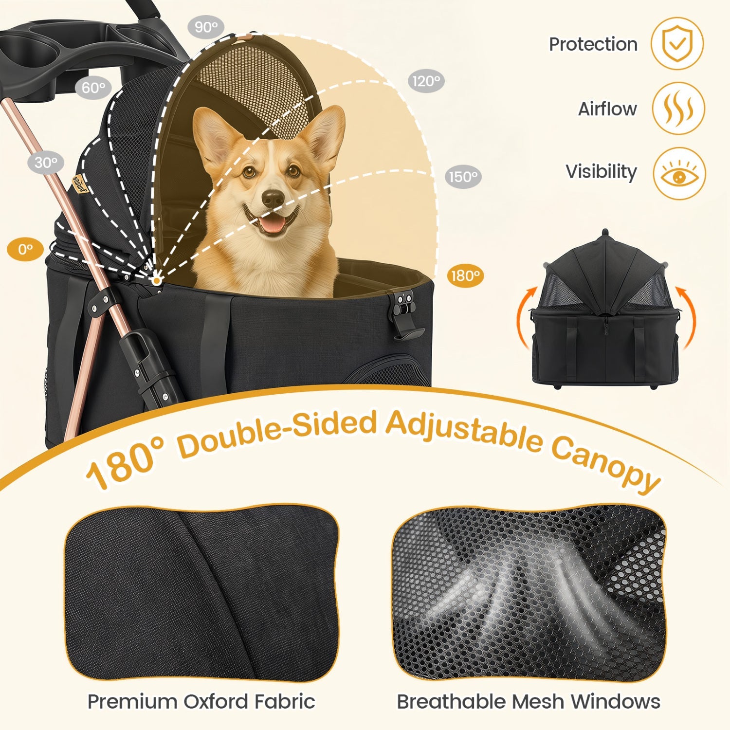 3-in-1 Foldable Pet Stroller for Small to Medium Dogs
