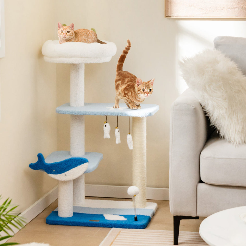 3-level Cat Tower with Sisal Covered Scratching Posts-Blue