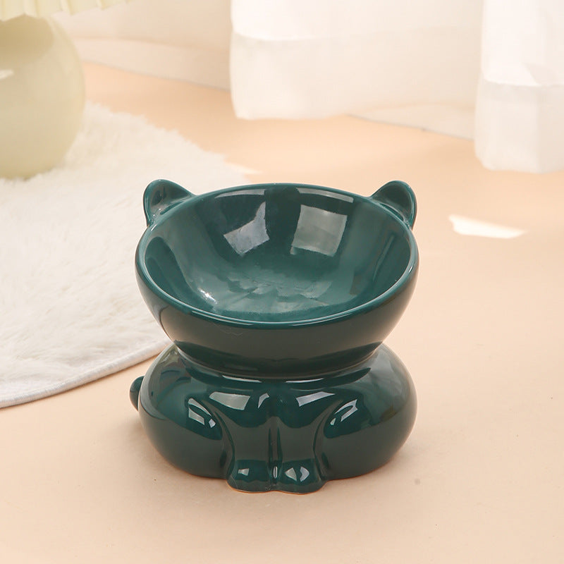 Ceramic Cat Dog Bowl Pet Supplies Drinking Water Goblet Food Basin Mazu Green