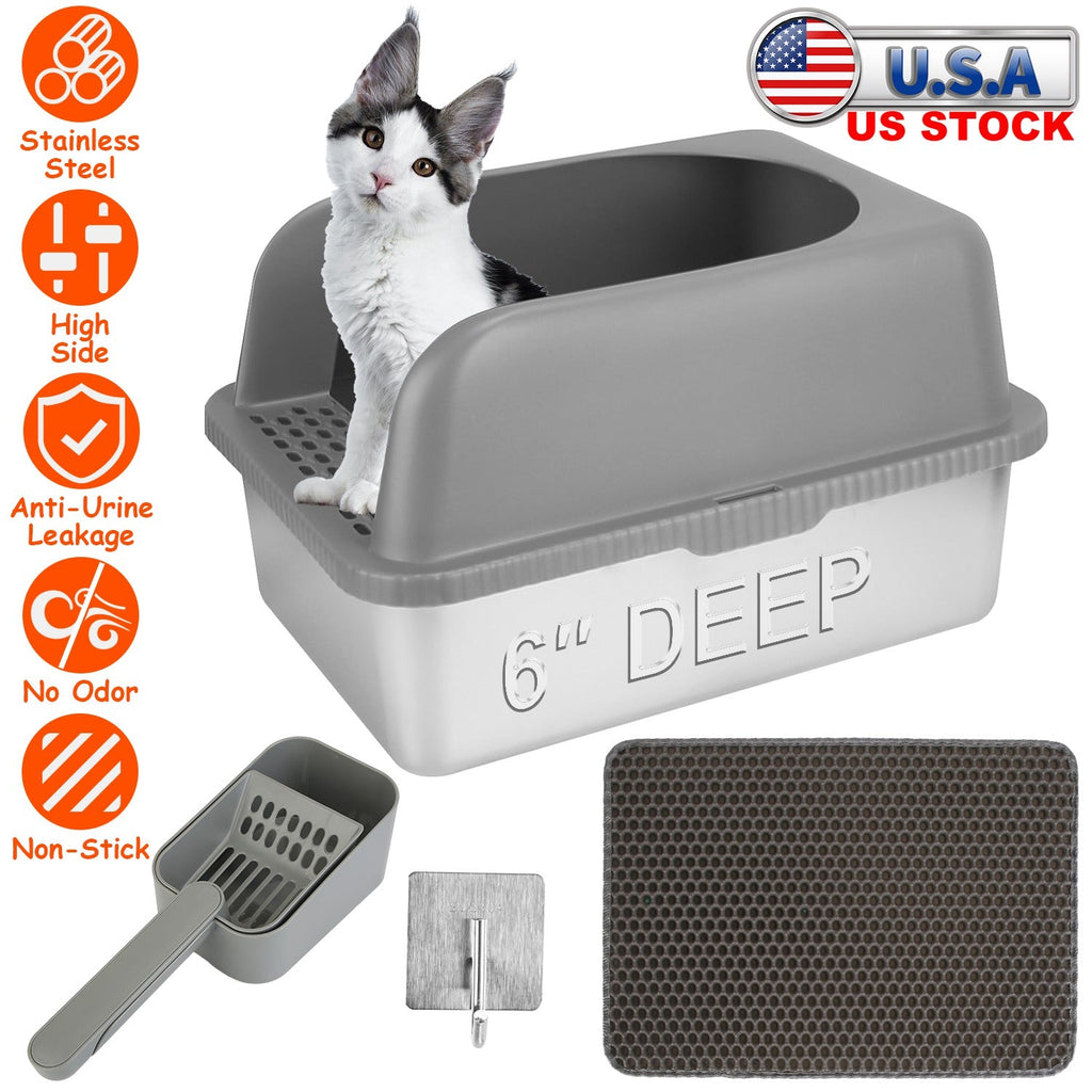 Enclosed Stainless Steel Cat Litter Box with Lid - 20L