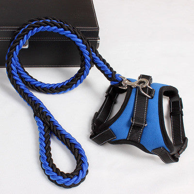 New Nylon Medium Large Dog Harness Collar K9 Padded Extra Reflective Collar Puppy Lead Pets Vest Dog Vest Husky Dogs Supply Blue