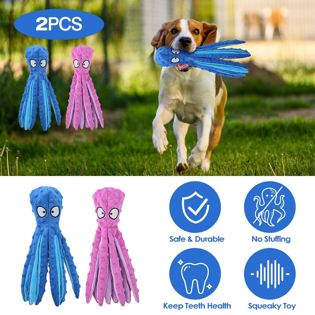 2Pcs Squeaky Dog Toys No Stuffing Crinkle Plush Octopus Dog Teething Toy Interactive Dog Toy Dog Training Toy For Puppy Small Medium Large Dog