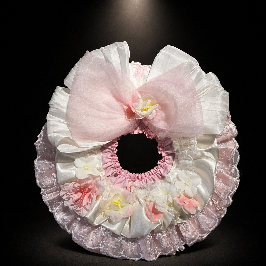 Pink White Floral Satin Lace Pet Bib Collar