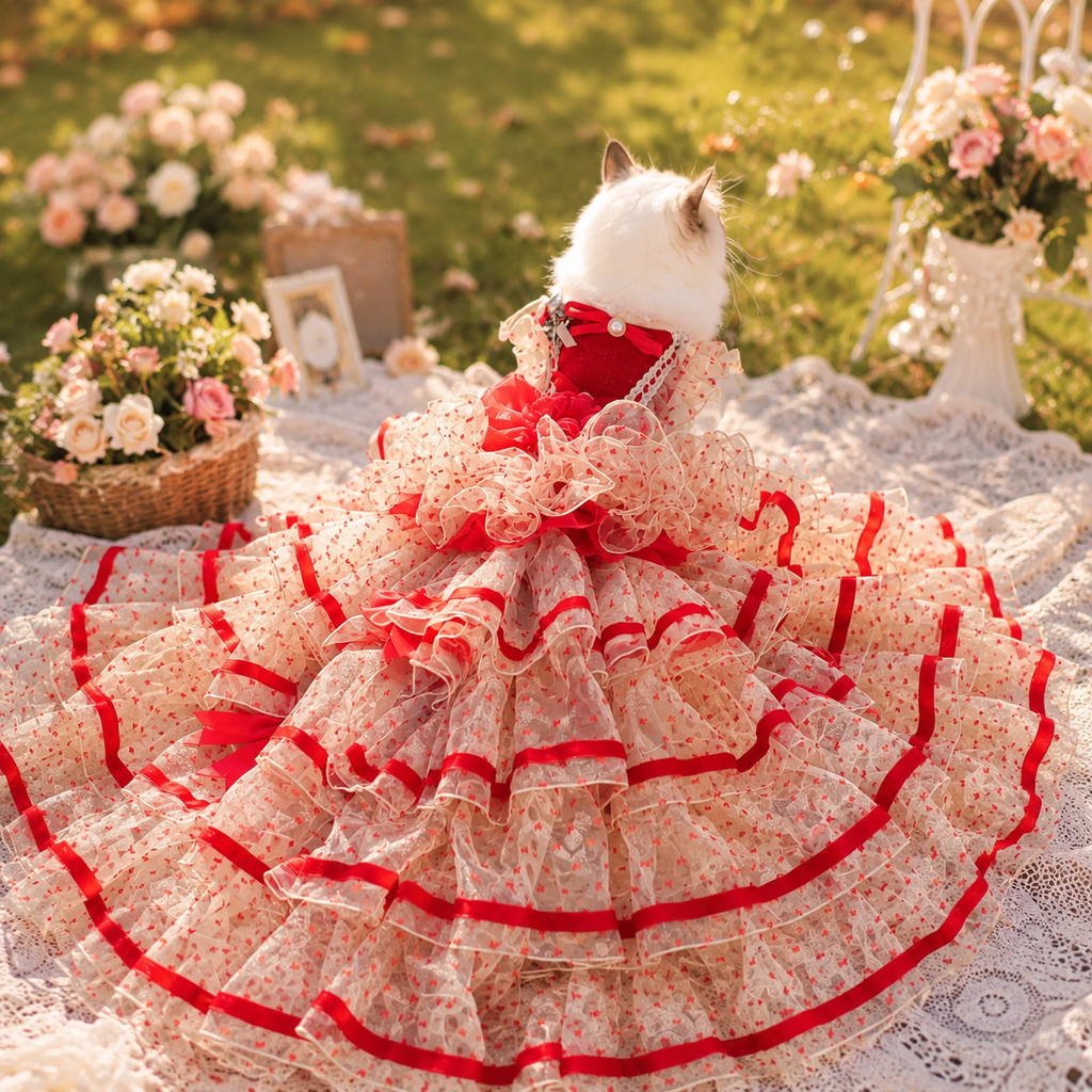 Luxury Red Ivory Pet Wedding Gown with Long Train
