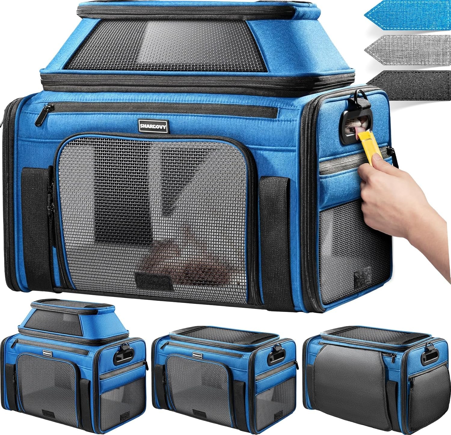Expandable Pet Carrier Airline Approved Soft Sided Cat Dog Carrier Blue 17.0"L X 11.0"W X 9.5"H
