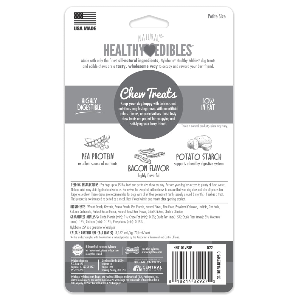 Nylabone Healthy Edibles Bacon Bone Chew Treats (6.2oz)