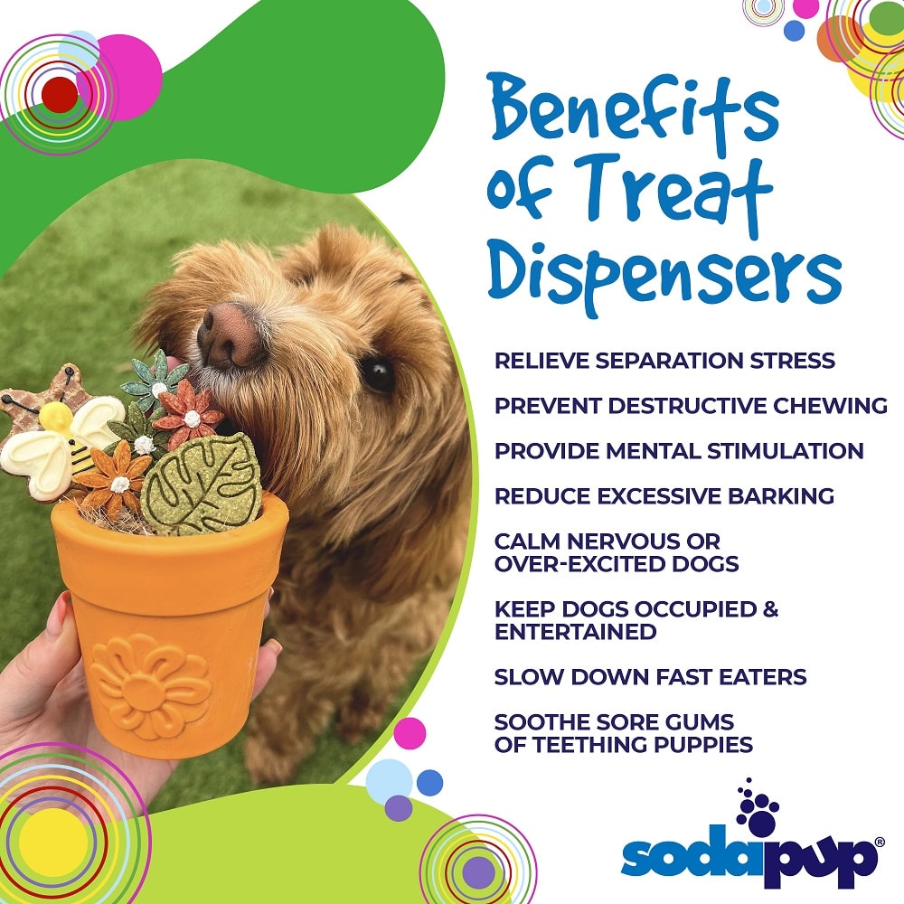 SodaPup Large Flower Pot Dog Treat Dispenser – USA-Made Natural Rubber | 3 Colors