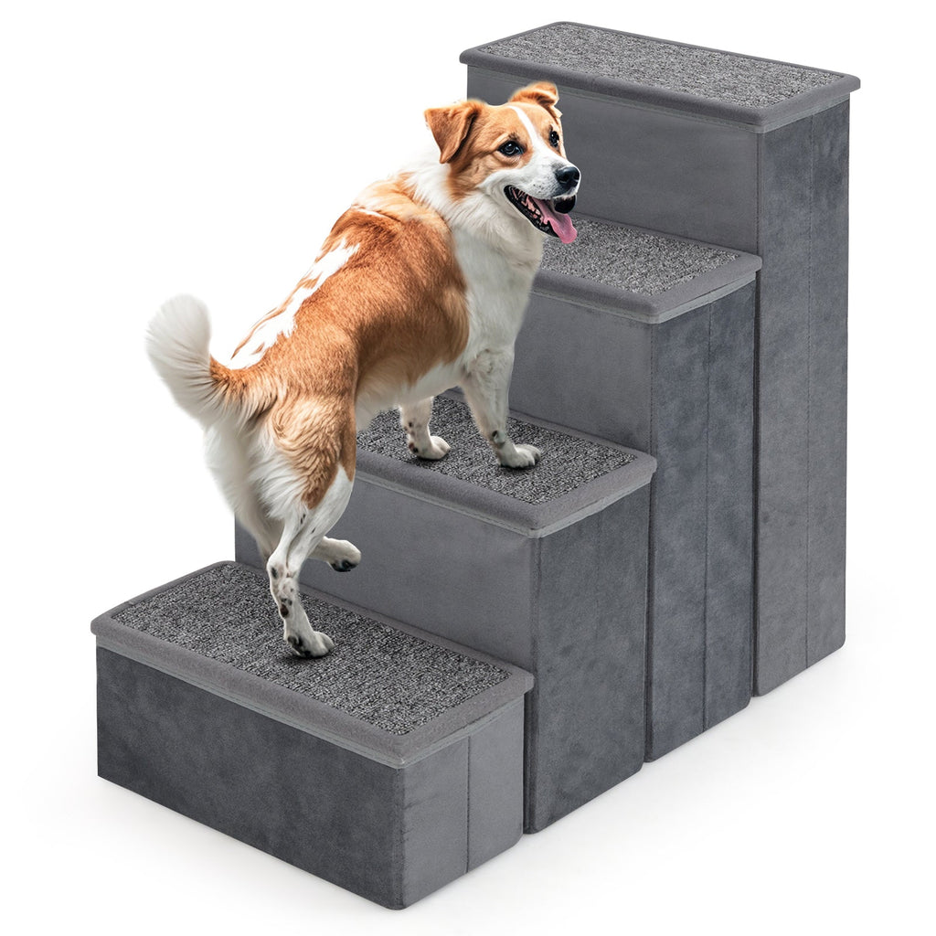 4-Step Dog Stairs Non-slip Foldable Dog Ramp with Adjustable Steps-Grey Default Title