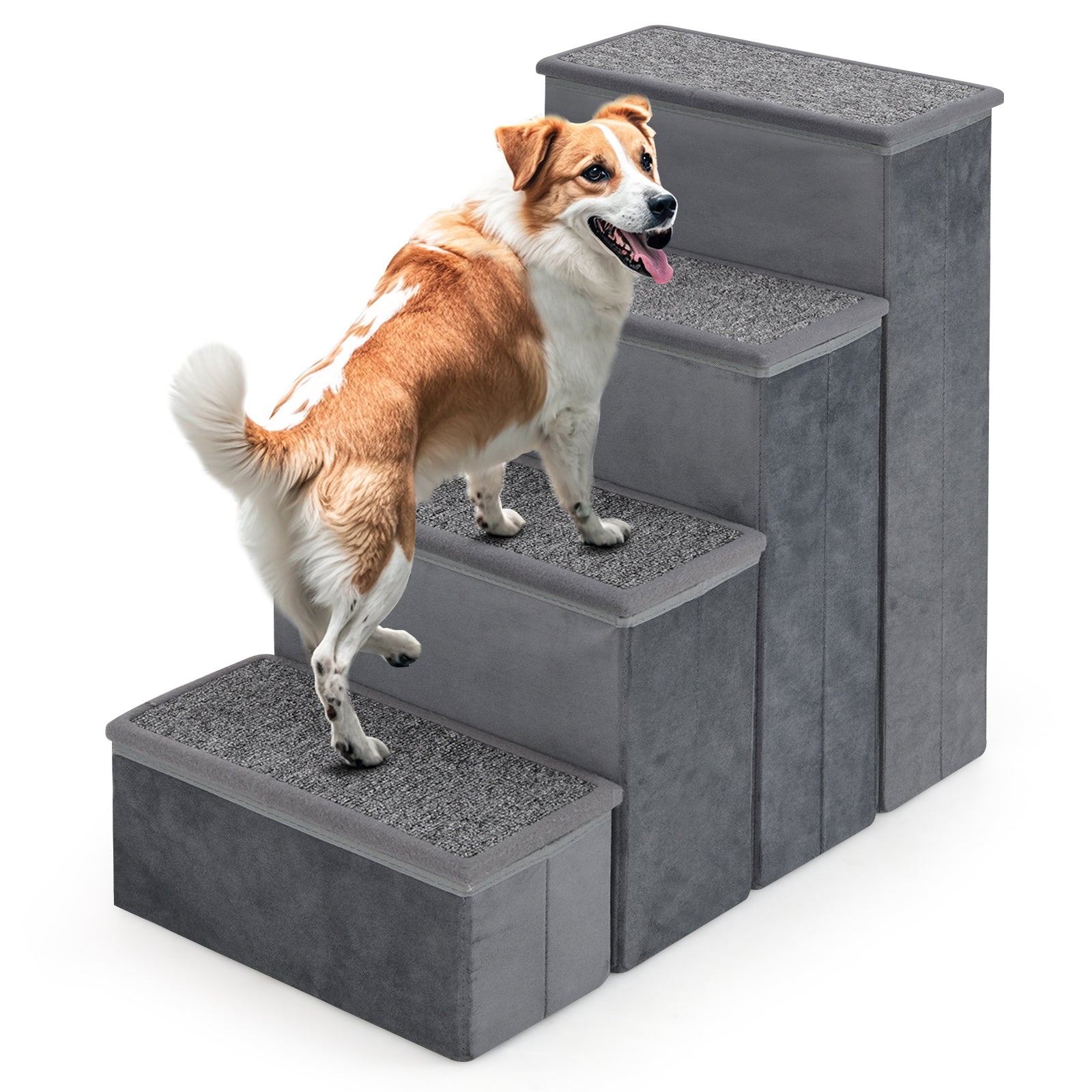 4-Step Dog Stairs Non-slip Foldable Dog Ramp with Adjustable Steps-Grey Default Title