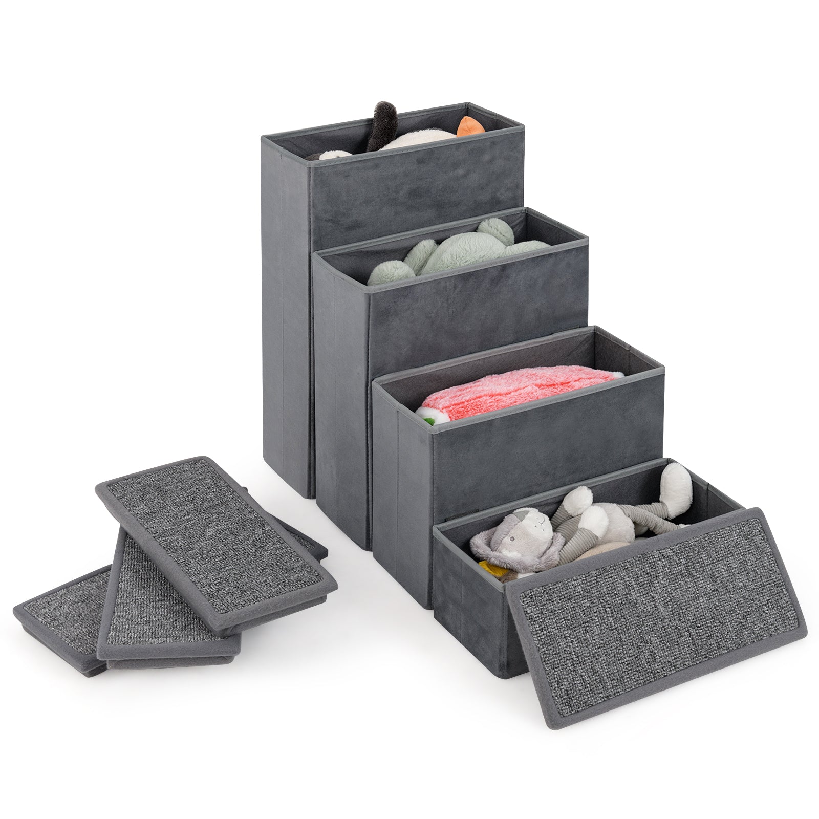 4-Step Dog Stairs Non-slip Foldable Dog Ramp with Adjustable Steps-Grey