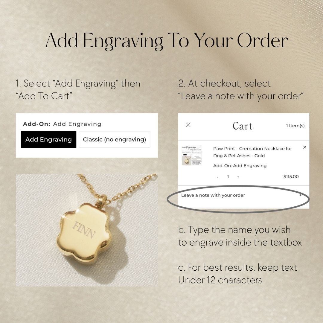 Paw Print - Cremation Necklace for Dog & Pet Ashes - Rose Gold With Engraving (+$20) Gold