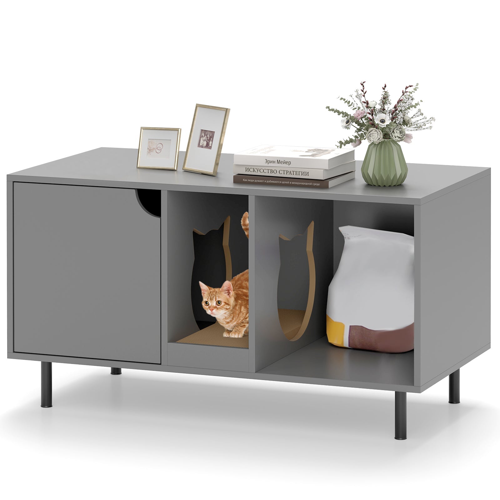 40 Inch Cat Litter Box Enclosure for 2 Cats Hidden Cat Washroom Gray