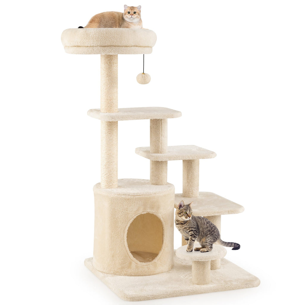 40 Inch Multi-level Cat Tower with Condo and Dangling Jingle Ball