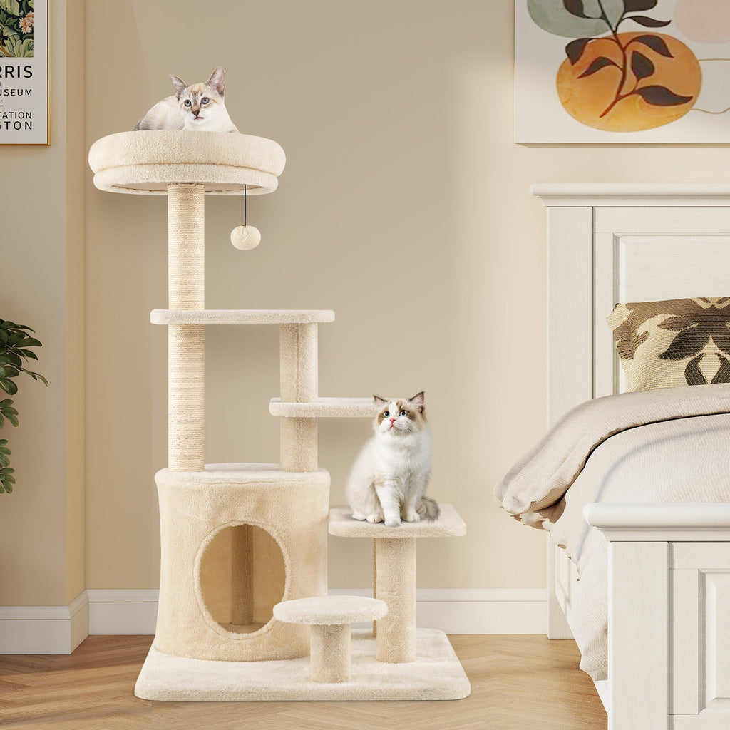 40 Inch Multi-level Cat Tower with Condo and Dangling Jingle Ball