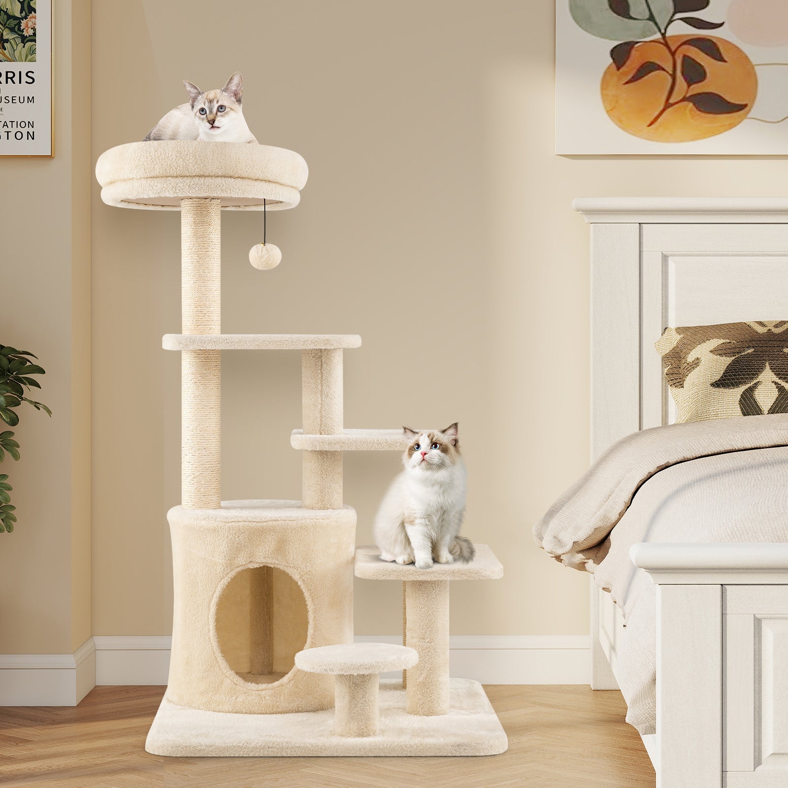 40 Inch Multi-level Cat Tower with Condo and Dangling Jingle Ball