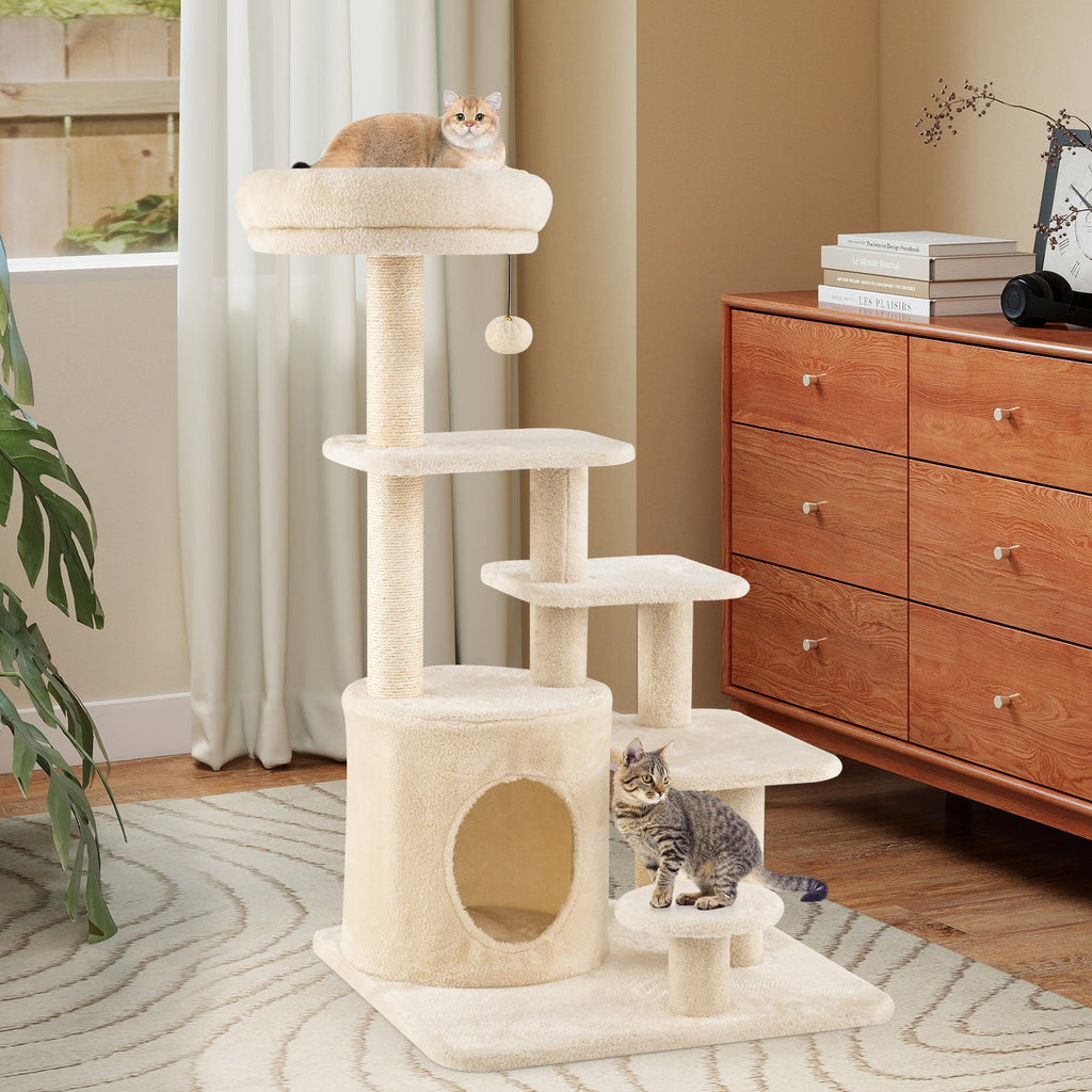 40 Inch Multi-level Cat Tower with Condo and Dangling Jingle Ball