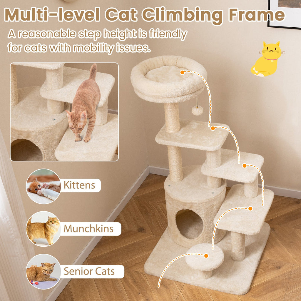 40 Inch Multi-level Cat Tower with Condo and Dangling Jingle Ball