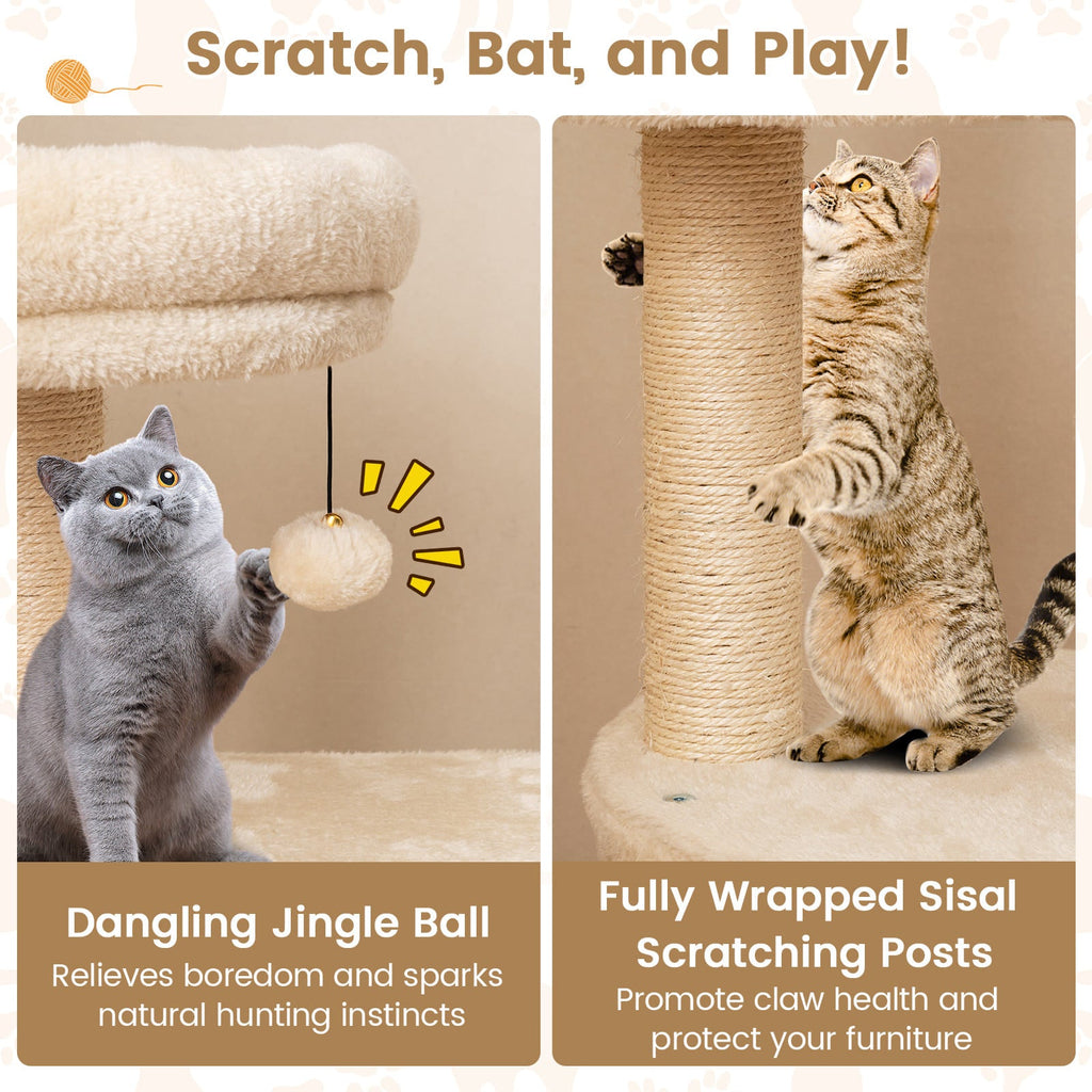40 Inch Multi-level Cat Tower with Condo and Dangling Jingle Ball
