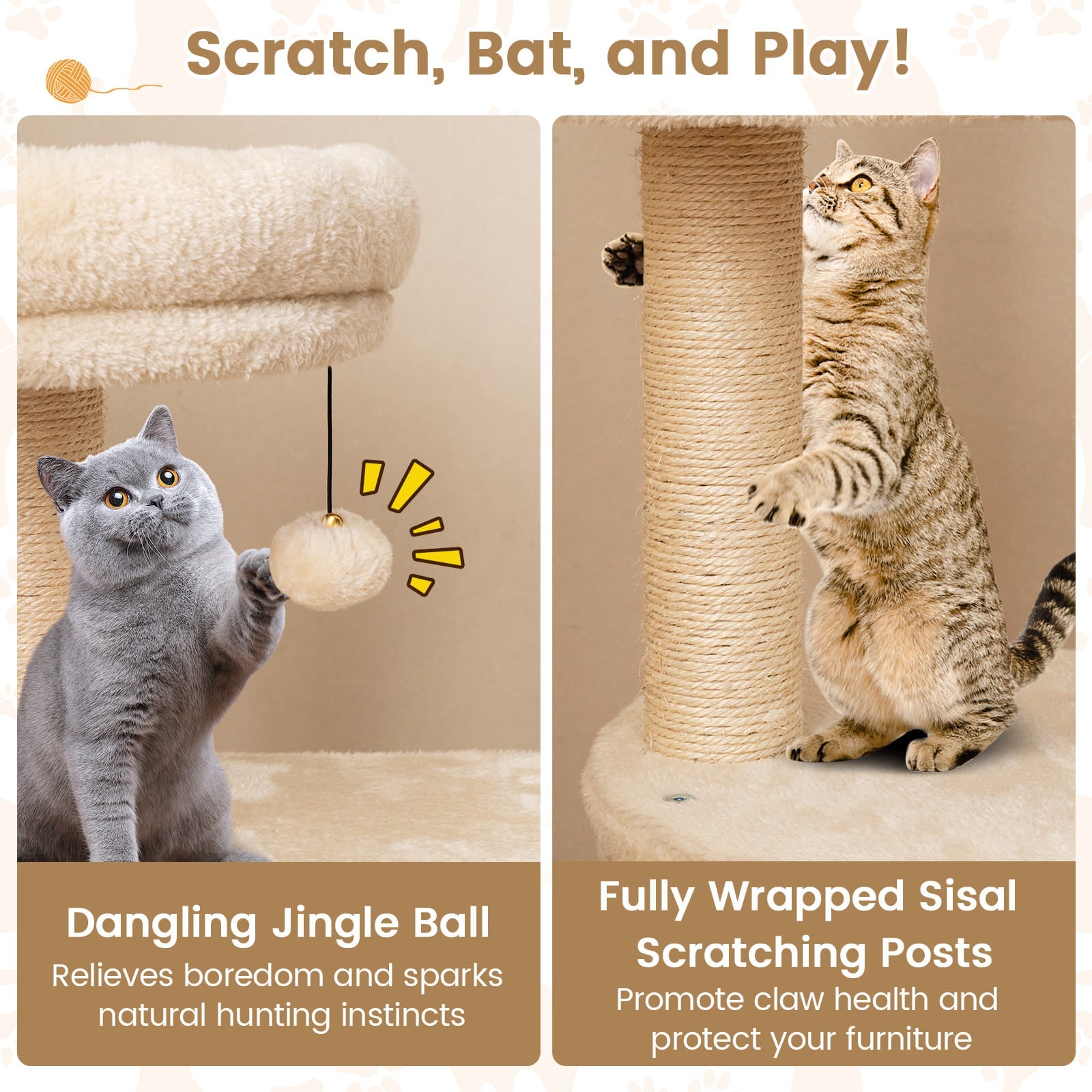 40 Inch Multi-level Cat Tower with Condo and Dangling Jingle Ball