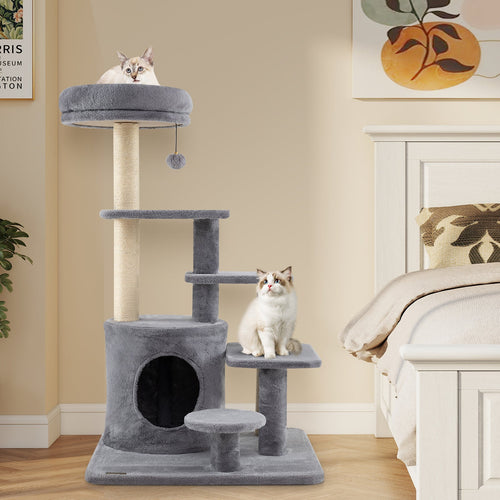 40 Inch Multi-level Cat Tower with Condo and Dangling Jingle Ball