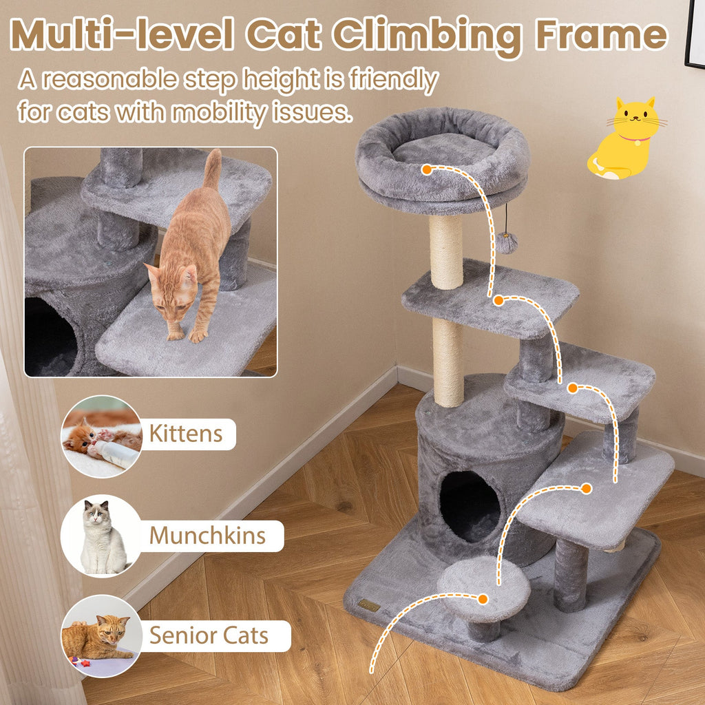 40 Inch Multi-level Cat Tower with Condo and Dangling Jingle Ball