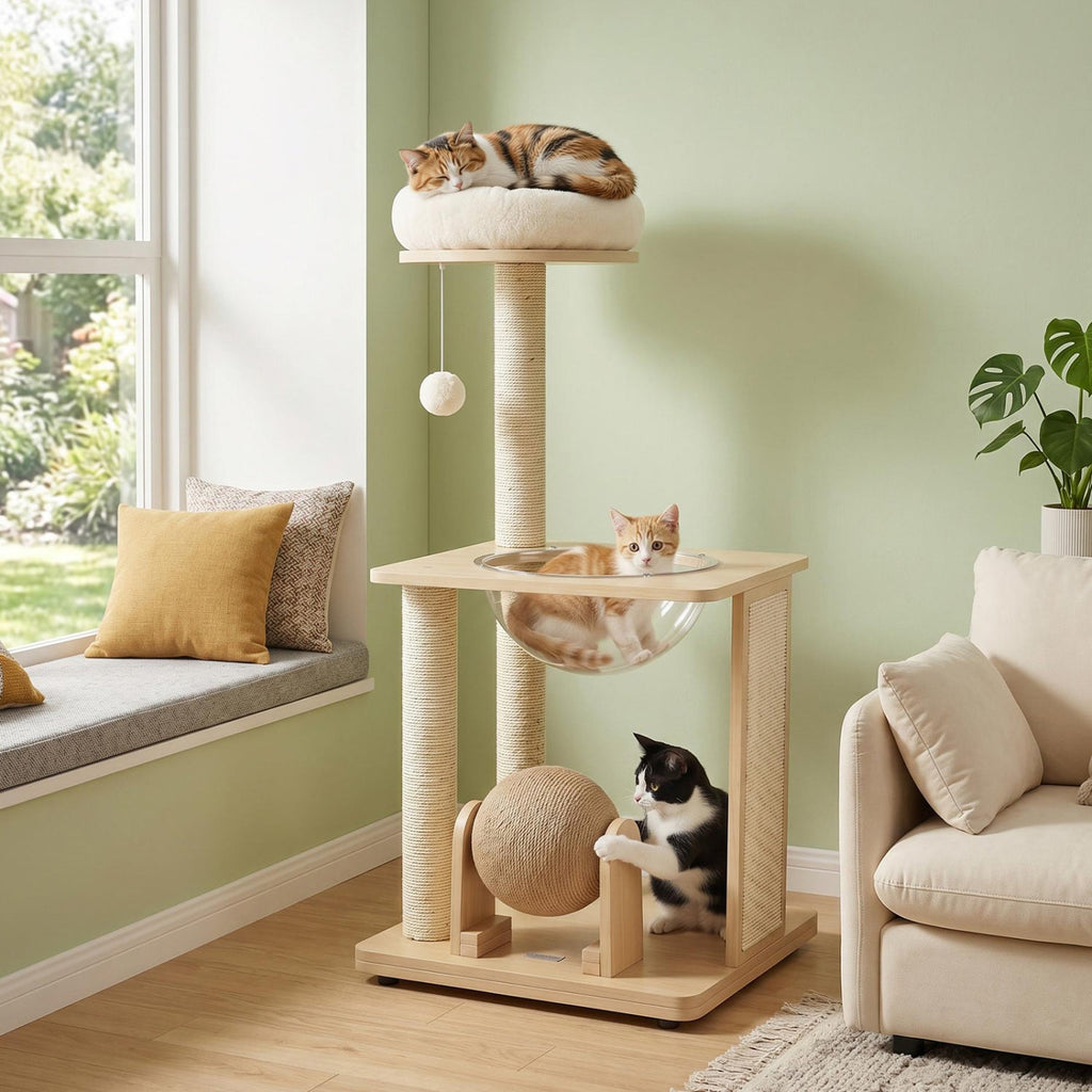 40" Solid Wood Cat Tree with Space Capsule & Sisal Posts Default Title