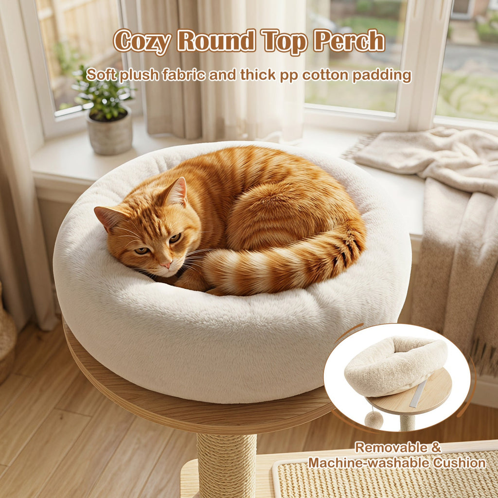 40" Solid Wood Cat Tree with Space Capsule & Sisal Posts