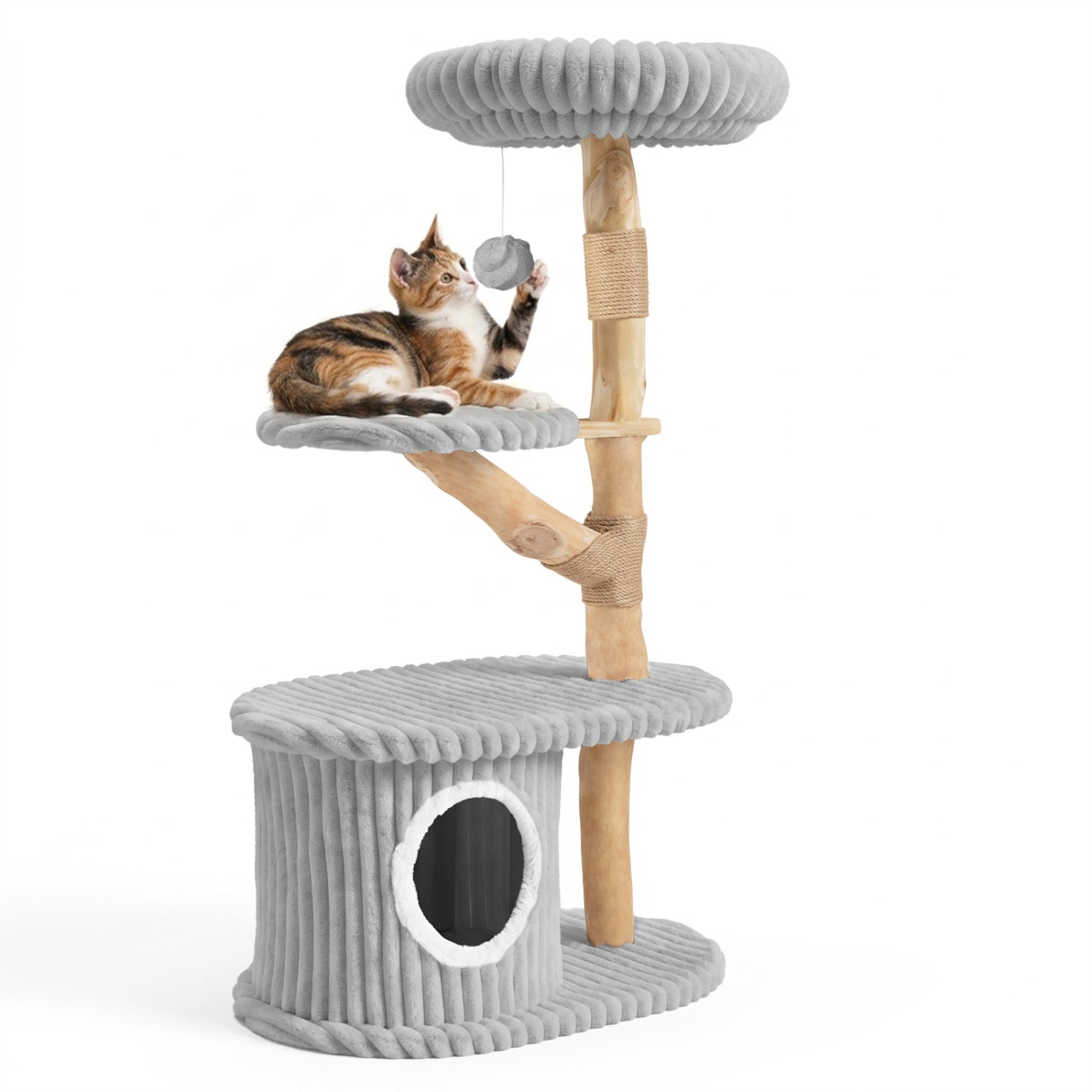 41-Inch Cat Tower with Real Wood Branches & Scratching Posts