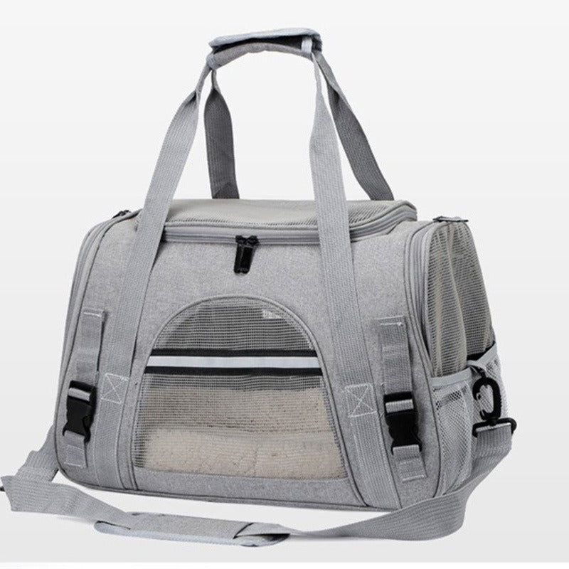 Foldable & Expandable Pet Carrier Bag - Mesh Breathable Cat/Dog Travel Bag, Convertible Crossbody Handbag for Small Pets Gray