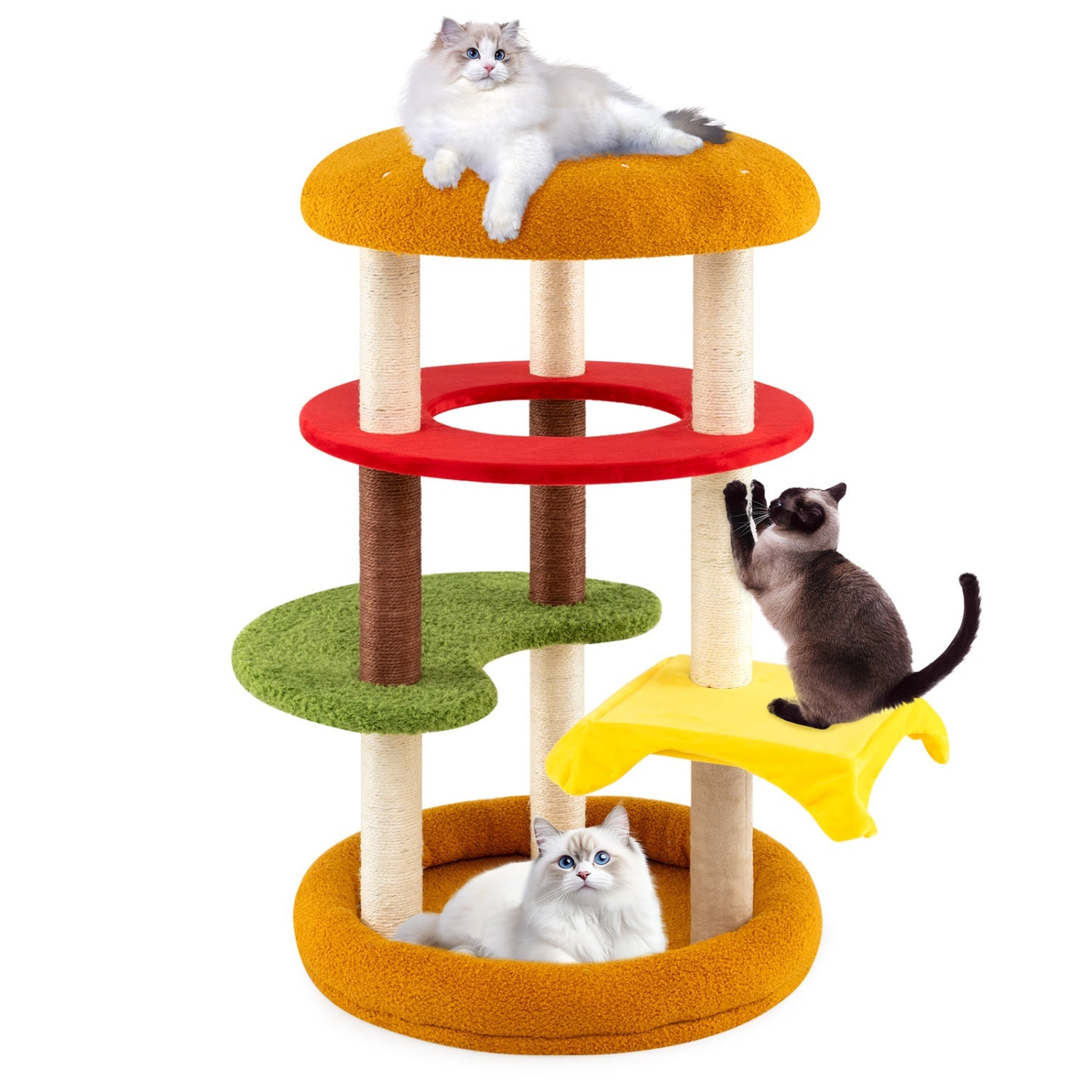 42 Inch Tall Modern Cat Tree Multi-Level with Padded Perch and Cat Bed