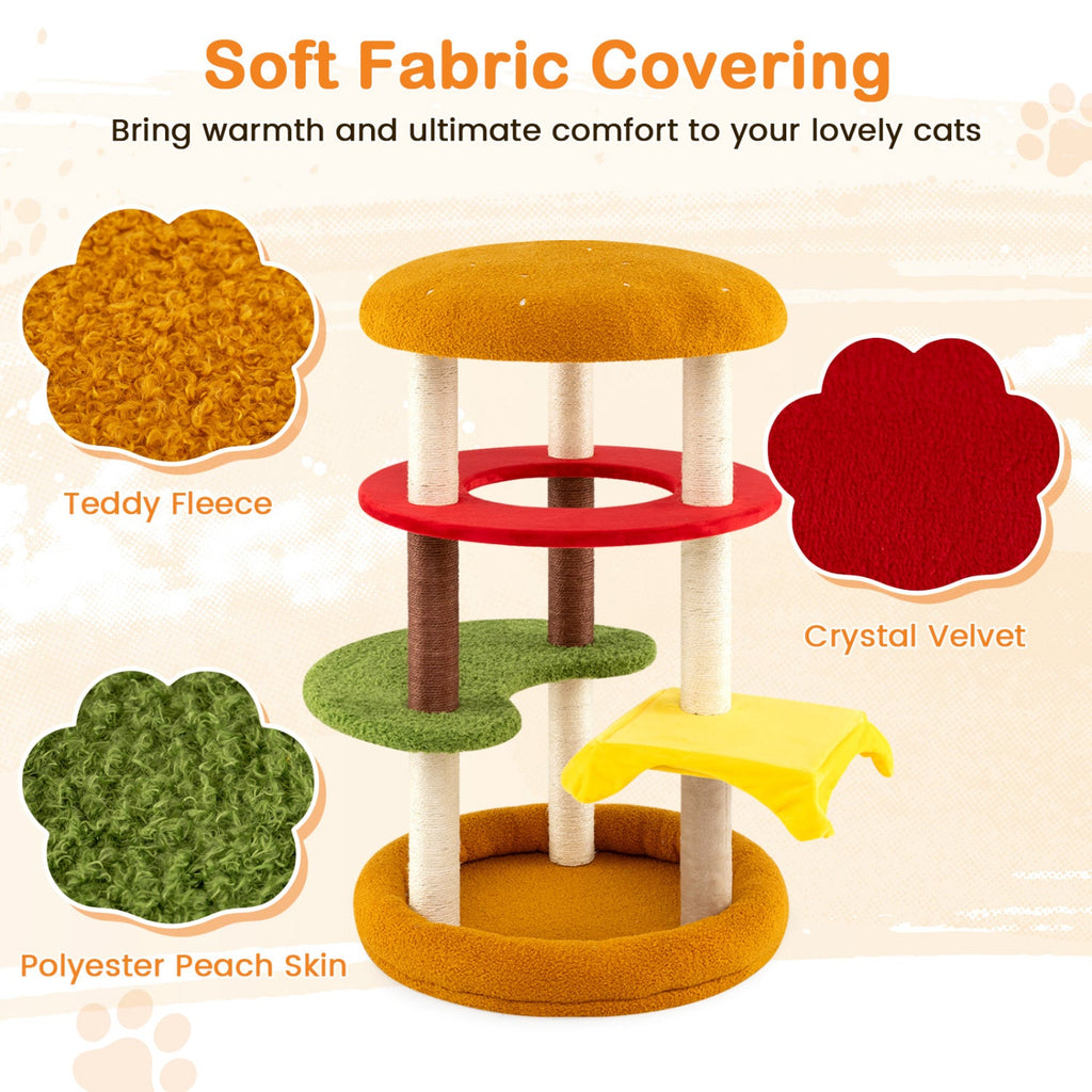 42 Inch Tall Modern Cat Tree Multi-Level with Padded Perch and Cat Bed