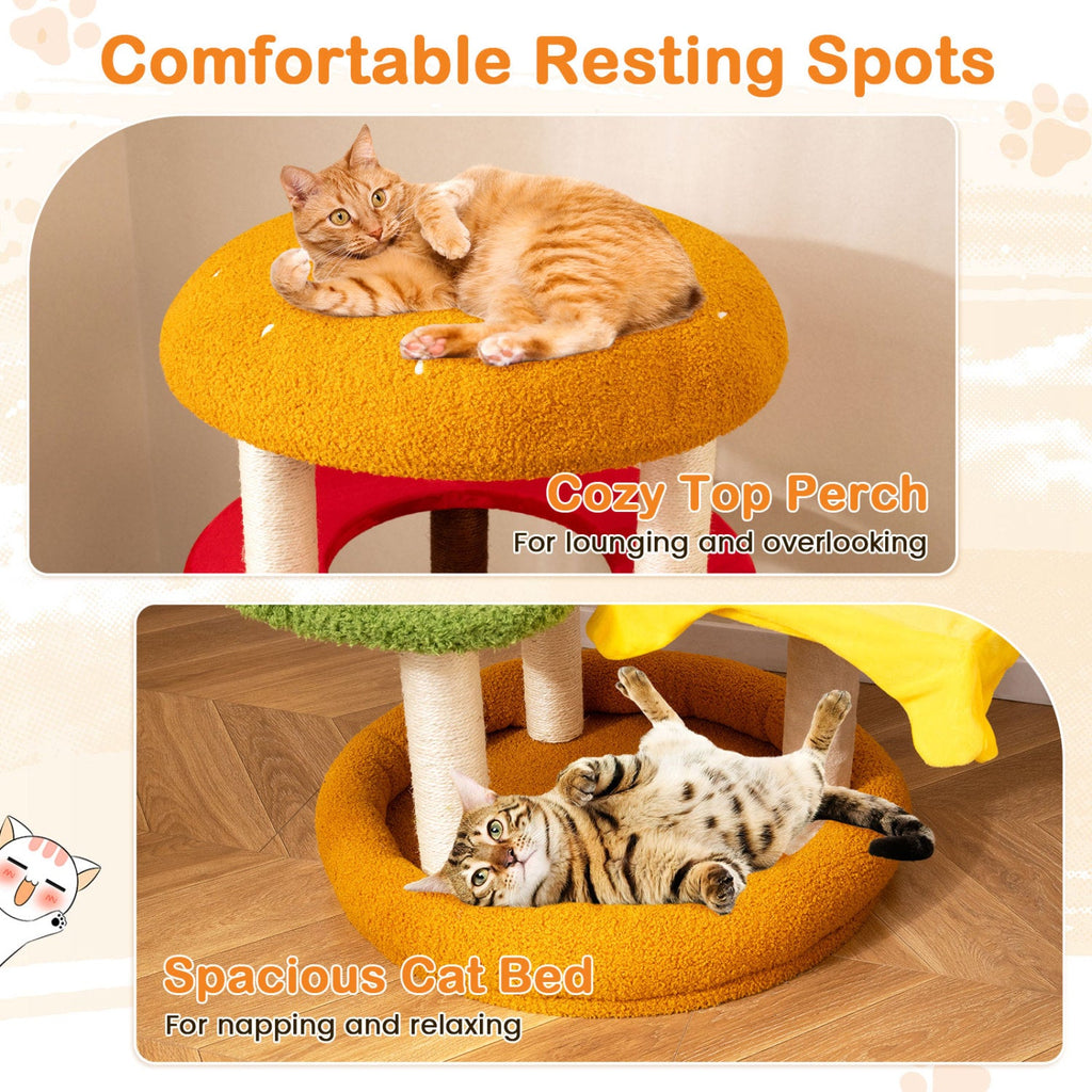 42 Inch Tall Modern Cat Tree Multi-Level with Padded Perch and Cat Bed