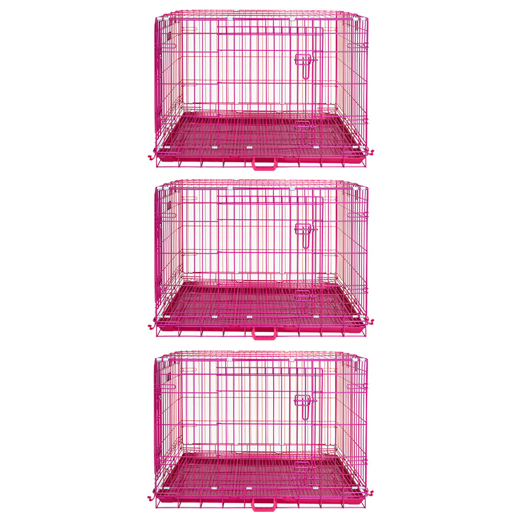 24-42" Collapsible Pink Dog Crate RED24-42 42 Inch 3 Pack