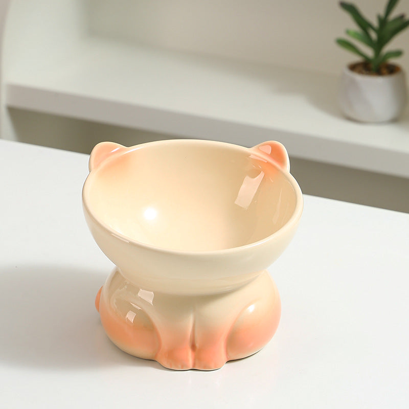Ceramic Cat Dog Bowl Pet Supplies Drinking Water Goblet Food Basin Gradient Peach