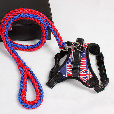 New Nylon Medium Large Dog Harness Collar K9 Padded Extra Reflective Collar Puppy Lead Pets Vest Dog Vest Husky Dogs Supply Red and blue