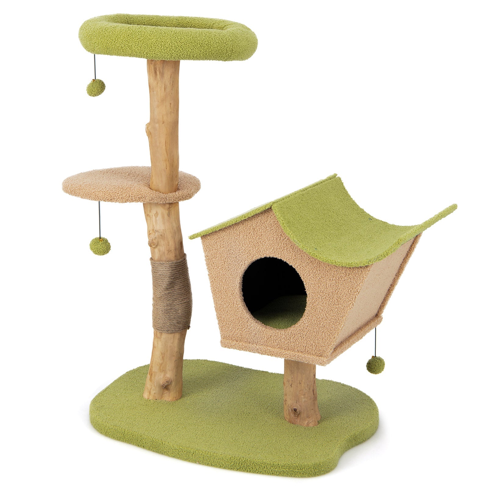 43 Inch Wooden Cat Tree with Padded Top Perch-Green Default Title