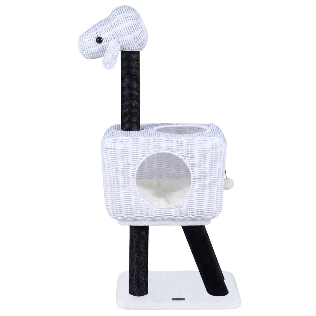 43-Inch Lamb-Shaped Cat Tower with 2-Door Rattan Condo for Indoor Kittens Default Title