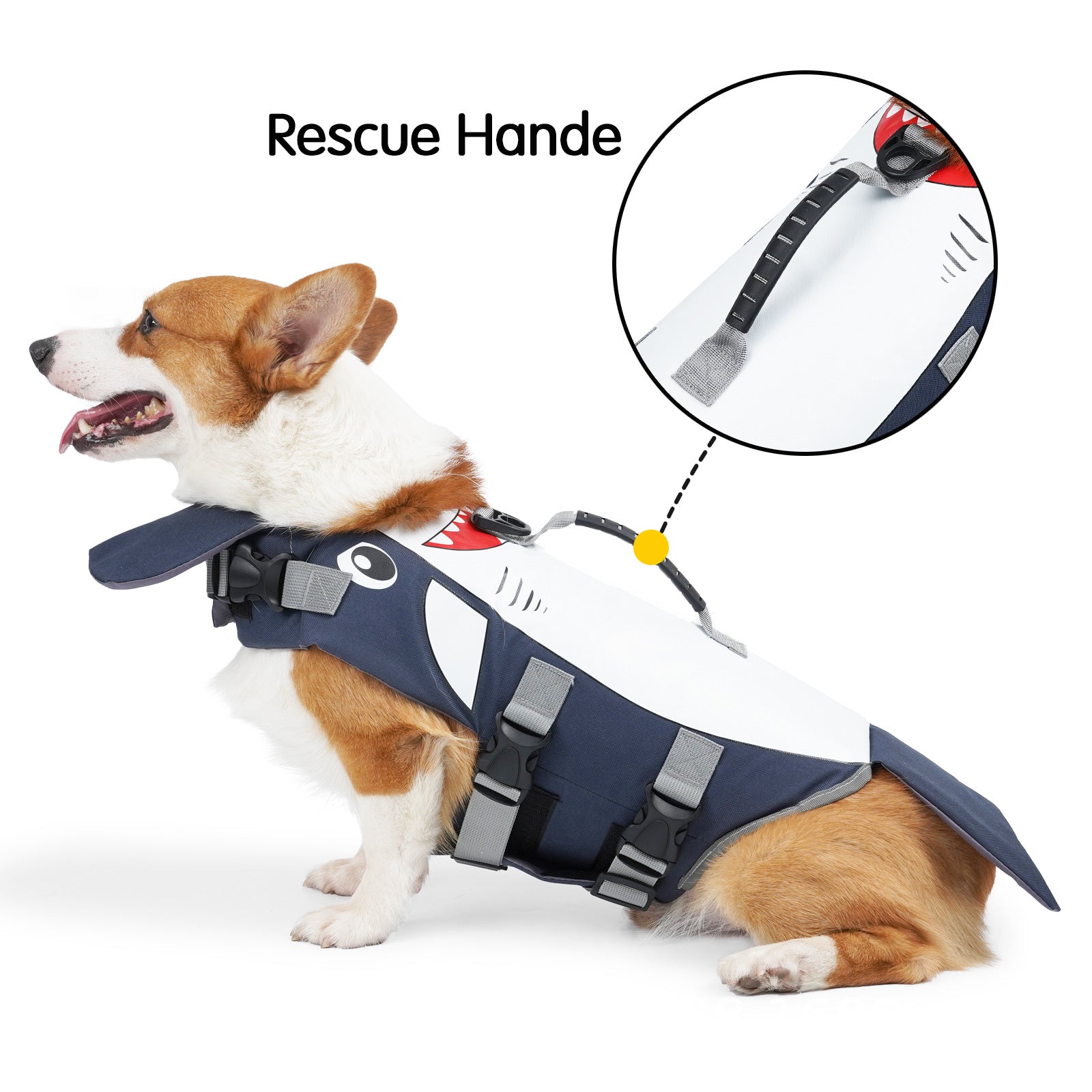 Shark Design Dog Life Jacket – PU Swimming Vest | S–XL