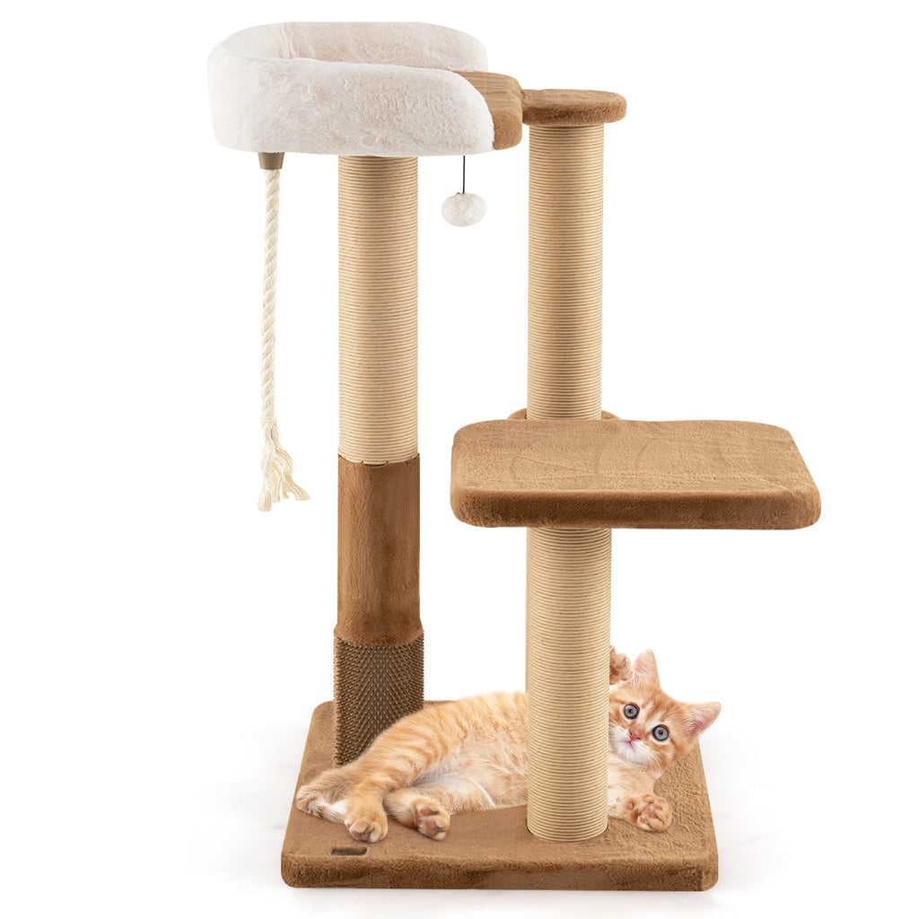 44 Inches Modern Cat Tree for Indoor Cats with Plush Padded Perch and Dangling Ball-Coffee