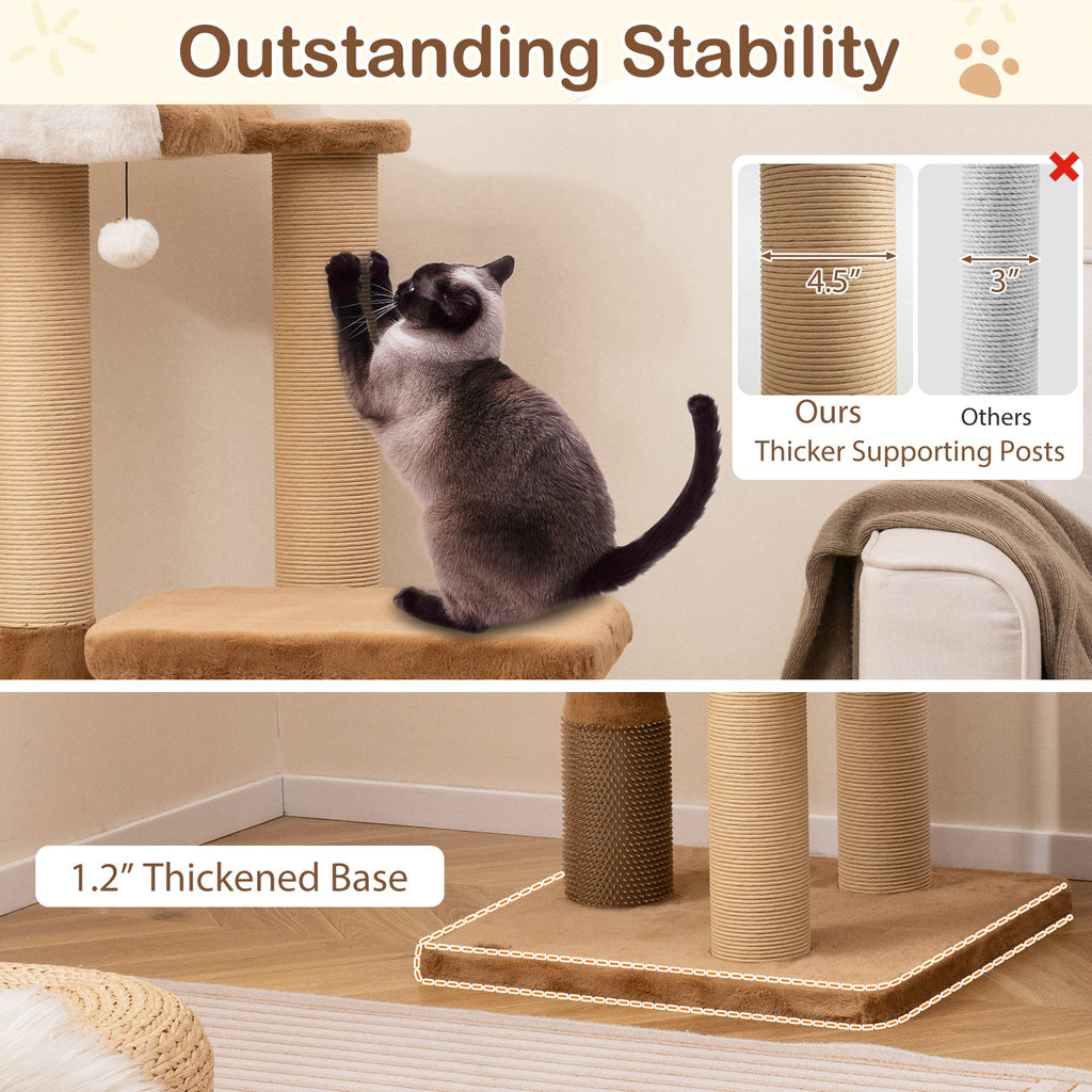 44 Inches Modern Cat Tree for Indoor Cats with Plush Padded Perch and Dangling Ball-Coffee