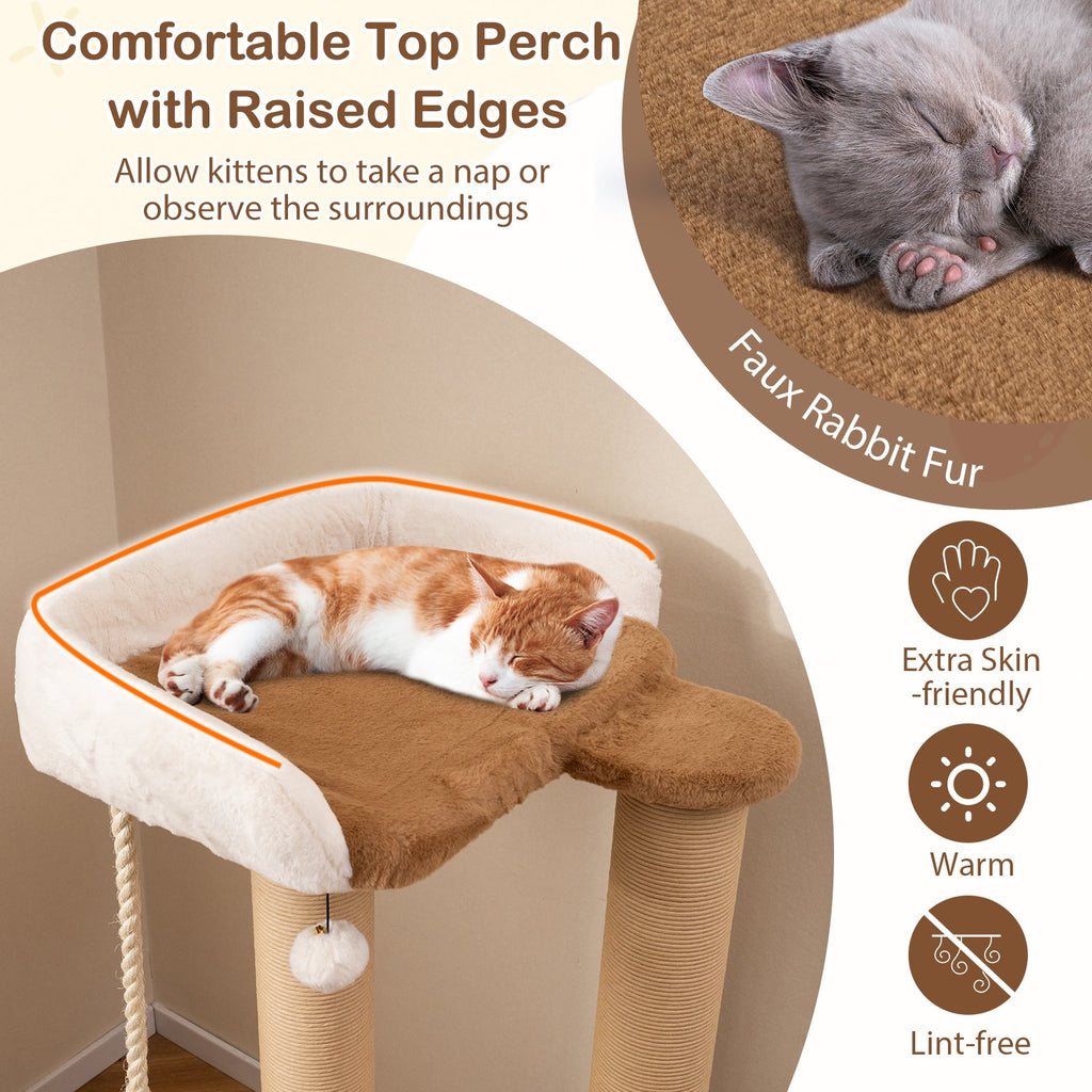 44 Inches Modern Cat Tree for Indoor Cats with Plush Padded Perch and Dangling Ball-Coffee