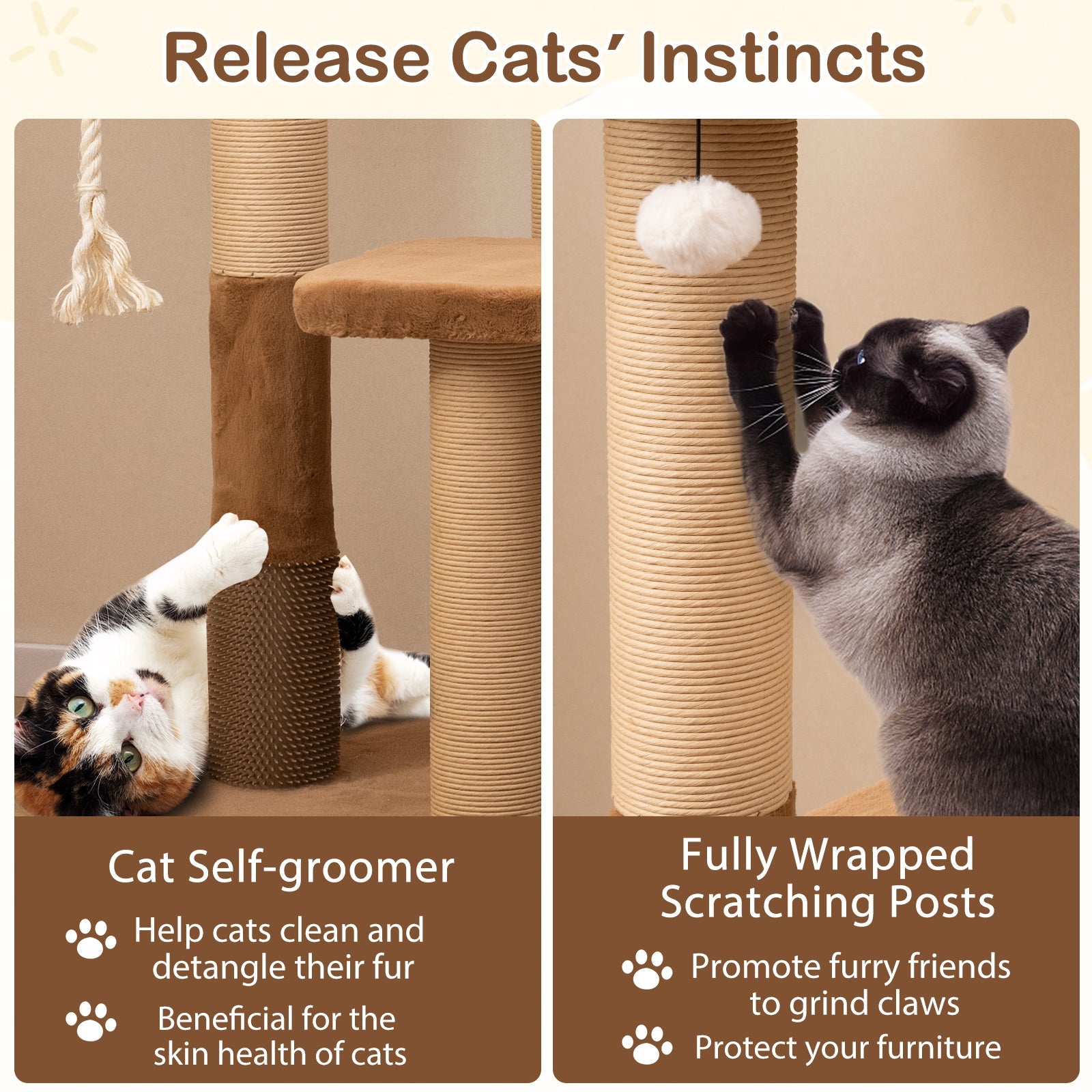 44 Inches Modern Cat Tree for Indoor Cats with Plush Padded Perch and Dangling Ball-Coffee