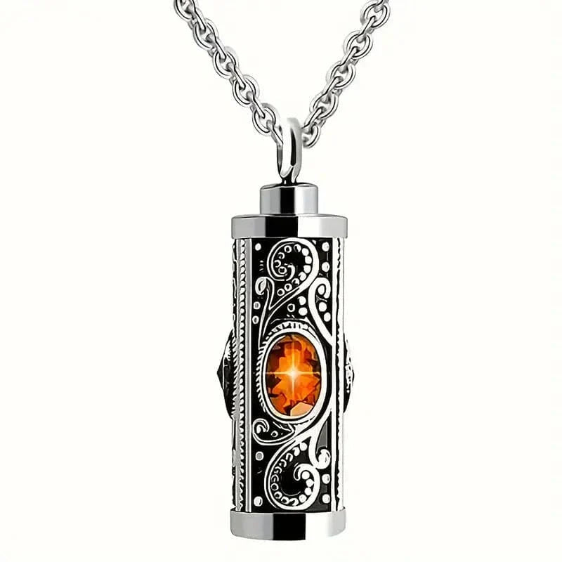 Paisley Cylinder Orange Jewel Ashes Necklace Pendant